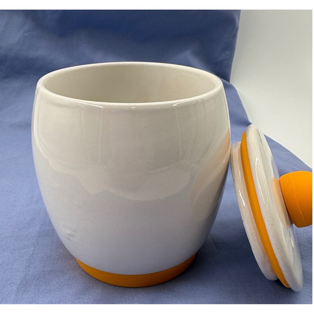 EggTastic Ceramic Microwave Egg Cooker Poacher White Orange As Seen On TV Pot - Picture 2 of 7